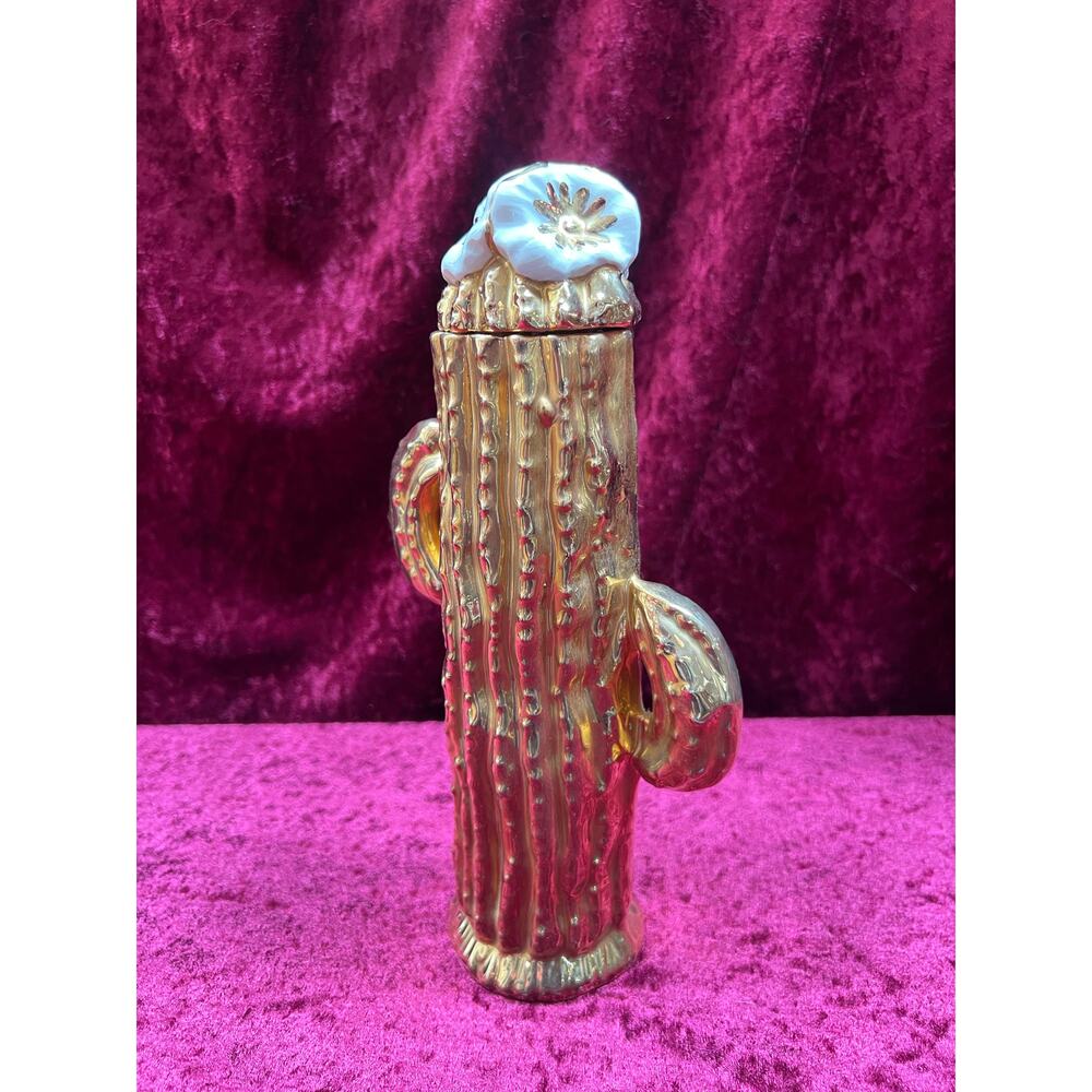 Vintage Home Decor - Lidded Ceramic Container - Gold Saguaro Cactus - Arizona - Picture 2 of 8
